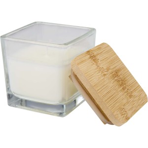 Ambra square glass candle with bamboo lid, White