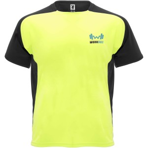 Bugatti short sleeve unisex sports t-shirt, Fluor Yellow, Solid black (T-shirt, mixed fiber, synthetic)