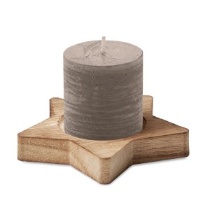 Candle on star wooden base, Grey (Candles)