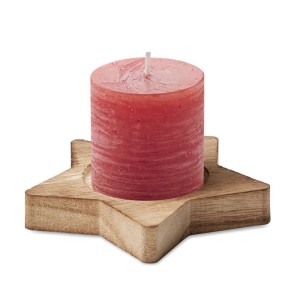 Candle on star wooden base, Red (Candles)