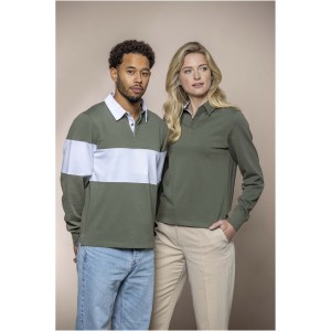 Clyde unisex organic rugby polo sweatshirt, Green, White (Pullovers)