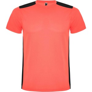 Detroit short sleeve unisex sports t-shirt, Fluor Coral, Solid black (T-shirt, mixed fiber, synthetic)