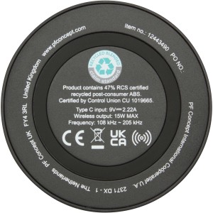 Freal 15W recycled plastic wireless charging pad, Solid blac (Powerbanks)