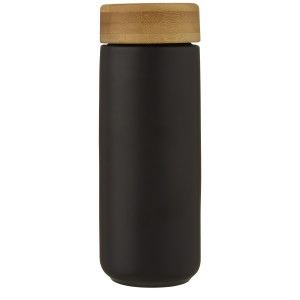 Lumi 300 ml ceramic tumbler with bamboo lid, Solid black (Glasses)
