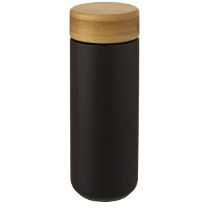 Lumi 300 ml ceramic tumbler with bamboo lid, Solid black (Glasses)