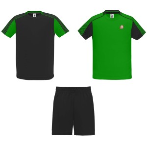 Juve kids sports set, Fern green, Solid black (T-shirt, mixed fiber, synthetic)