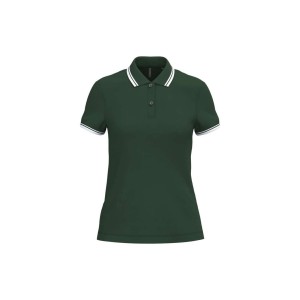 LADIE'S SHORT-SLEEVED POLOSHIRT WITH CONTRASTING PIPING, Forest Green/White