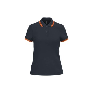 LADIE'S SHORT-SLEEVED POLOSHIRT WITH CONTRASTING PIPING, Navy/Orange