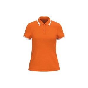 LADIE'S SHORT-SLEEVED POLOSHIRT WITH CONTRASTING PIPING, Orange/White