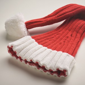 Long Christmas knitted beanie, Red (Hats)