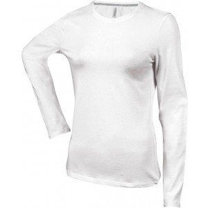 LADIES' LONG-SLEEVED CREW NECK T-SHIRT, White (Long-sleeved shirt)