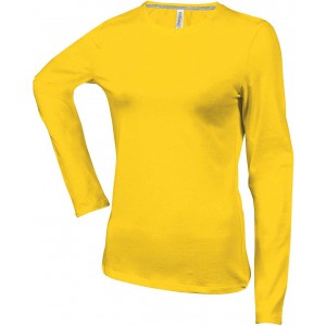LADIES' LONG-SLEEVED CREW NECK T-SHIRT, Yellow (Long-sleeved shirt)