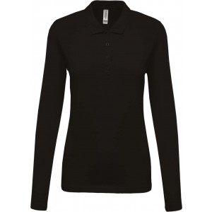LADIES? LONG-SLEEVED PIQU POLO SHIRT, Black (Long-sleeved shirt)