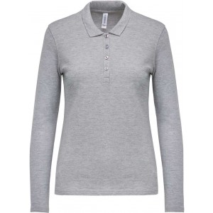 LADIES? LONG-SLEEVED PIQU POLO SHIRT, Oxford Grey (Long-sleeved shirt)