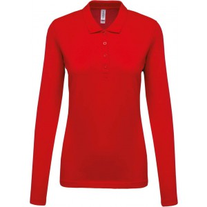 LADIES? LONG-SLEEVED PIQU POLO SHIRT, Red (Long-sleeved shirt)