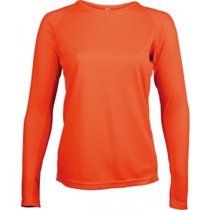 LADIES' LONG-SLEEVED SPORTS T-SHIRT, Fluorescent Orange (Long-sleeved shirt)