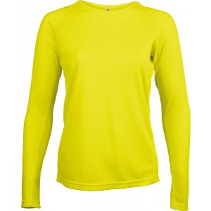LADIES' LONG-SLEEVED SPORTS T-SHIRT, Fluorescent Yellow (Long-sleeved shirt)