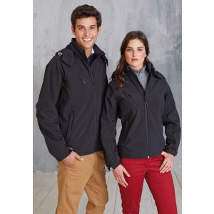 MEN'S DETACHABLE HOODED SOFTSHELL JACKET, Black (Jackets)