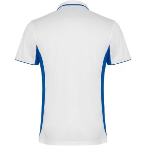 Montmelo short sleeve unisex sports polo, White, Royal blue (T-shirt, mixed fiber, synthetic)