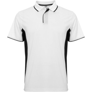 Montmelo short sleeve unisex sports polo, White, Solid black (T-shirt, mixed fiber, synthetic)