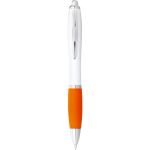 Nash ballpoint pen with white barrel and coloured grip, White,Orange (10690008)