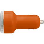 Plastic car power adapter with two USB ports, orange (3280-07)