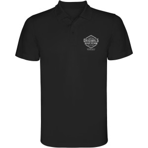 Monzha short sleeve men's sports polo, Solid black (Polo short, mixed fiber, synthetic)