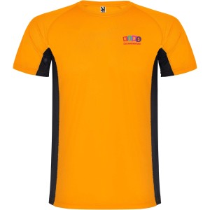 Shanghai short sleeve kids sports t-shirt, Fluor Orange, Solid black (T-shirt, mixed fiber, synthetic)