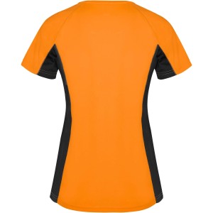 Shanghai short sleeve women's sports t-shirt, Fluor Orange, Solid black (T-shirt, mixed fiber, synthetic)