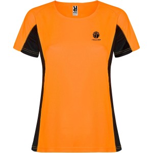 Shanghai short sleeve women's sports t-shirt, Fluor Orange, Solid black (T-shirt, mixed fiber, synthetic)
