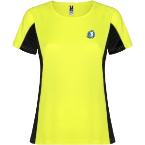 Shanghai short sleeve women's sports t-shirt, Fluor Yellow, Solid black (T-shirt, mixed fiber, synthetic)