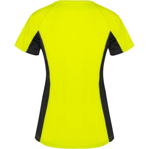 Shanghai short sleeve women's sports t-shirt, Fluor Yellow, Solid black (T-shirt, mixed fiber, synthetic)
