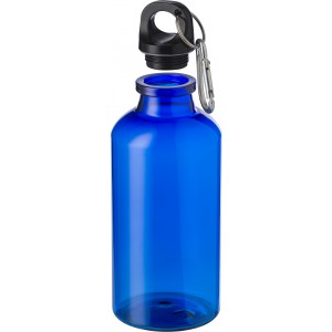 RPET bottle with carabineer hook, 400ml Nancy, cobalt blue (Sport bottles)