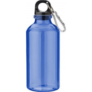 RPET bottle with carabineer hook, 400ml Nancy, cobalt blue (Sport bottles)