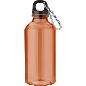 RPET bottle with carabineer hook, 400ml Nancy, orange (Sport bottles)