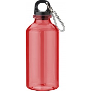 RPET bottle with carabineer hook, 400ml Nancy, red (Sport bottles)