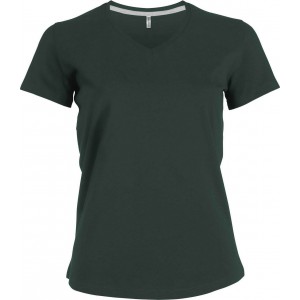 LADIES' SHORT-SLEEVED V-NECK T-SHIRT, Forest Green (T-shirt, 90-100% cotton)