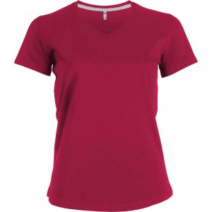 LADIES' SHORT-SLEEVED V-NECK T-SHIRT, Fuchsia (T-shirt, 90-100% cotton)