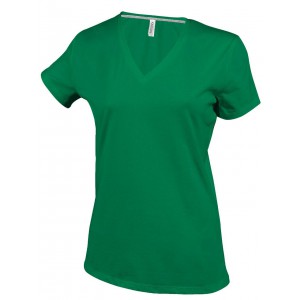 LADIES' SHORT-SLEEVED V-NECK T-SHIRT, Kelly Green (T-shirt, 90-100% cotton)