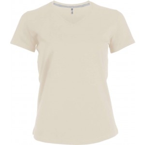 LADIES' SHORT-SLEEVED V-NECK T-SHIRT, Light Sand (T-shirt, 90-100% cotton)