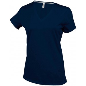LADIES' SHORT-SLEEVED V-NECK T-SHIRT, Navy (T-shirt, 90-100% cotton)