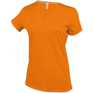LADIES' SHORT-SLEEVED V-NECK T-SHIRT, Orange (T-shirt, 90-100% cotton)