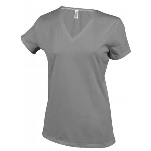 LADIES' SHORT-SLEEVED V-NECK T-SHIRT, Oxford Grey (T-shirt, 90-100% cotton)
