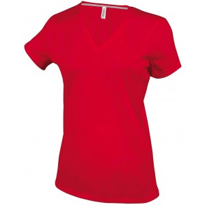 LADIES' SHORT-SLEEVED V-NECK T-SHIRT, Red (T-shirt, 90-100% cotton)
