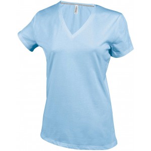 LADIES' SHORT-SLEEVED V-NECK T-SHIRT, Sky Blue (T-shirt, 90-100% cotton)