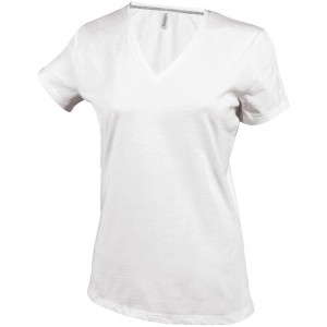 LADIES' SHORT-SLEEVED V-NECK T-SHIRT, White (T-shirt, 90-100% cotton)