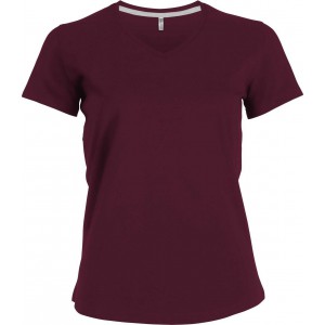 LADIES' SHORT-SLEEVED V-NECK T-SHIRT, Wine (T-shirt, 90-100% cotton)