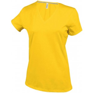 LADIES' SHORT-SLEEVED V-NECK T-SHIRT, Yellow (T-shirt, 90-100% cotton)