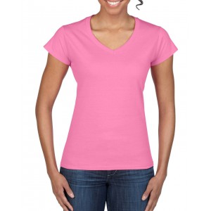SOFTSTYLE(r) LADIES' V-NECK T-SHIRT, Azalea (T-shirt, 90-100% cotton)