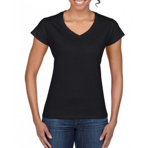 SOFTSTYLE(r) LADIES' V-NECK T-SHIRT, Black (T-shirt, 90-100% cotton)